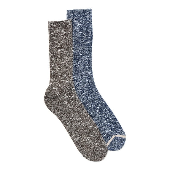 Rugged Soles Men's Ribbed Crew Socks, 2-Pack, Shoe Sizes 7-12