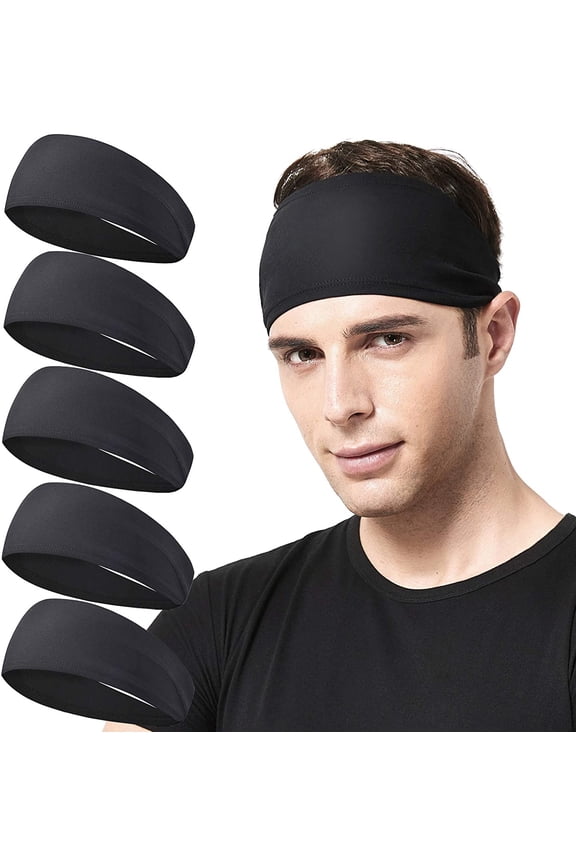 Mens Running Headband,5Pack,Mens Sweatband Sports Headband for Running, Cycling, Basketball,Yoga,Fitness Workout Stretchy Unisex Hairband