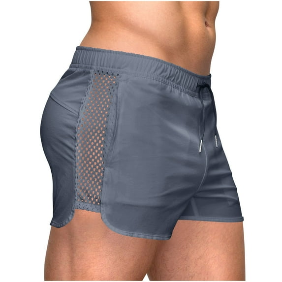 Mens Running Shorts Breathing Workout Gym Booty Short Elastic Mesh Fitness Surfing Sprint Sports Shorts Dark Gray