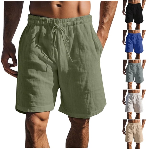 lcziwo Mens Running Shorts Cotton Linen Knee Length Drawstring Beach Shorts with Pockets Camping Hiking Outdoor Elastic Waist Chino Shorts Dark Blue XXXL