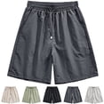 thumbnail image 1 of lcziwo Mens Running Shorts with Pockets Knee Length Casual Drawstring Trunks Hiking Fishing Outdoor Elastic Waist Dress Shorts Army Green XXL, 1 of 9