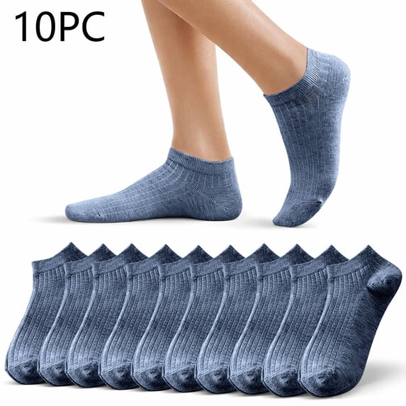 Mens Running Socks 10 Pairs Women's Cotton Ankle Socks, Ribbed Low Cut Casual Socks Breathable Set for Daily Wear Navy One Size