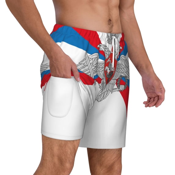 Mens Russian Federation Ministry Defence Flag Swimming Trunks with Compression Liner Beach Quick Dry Swim Shorts