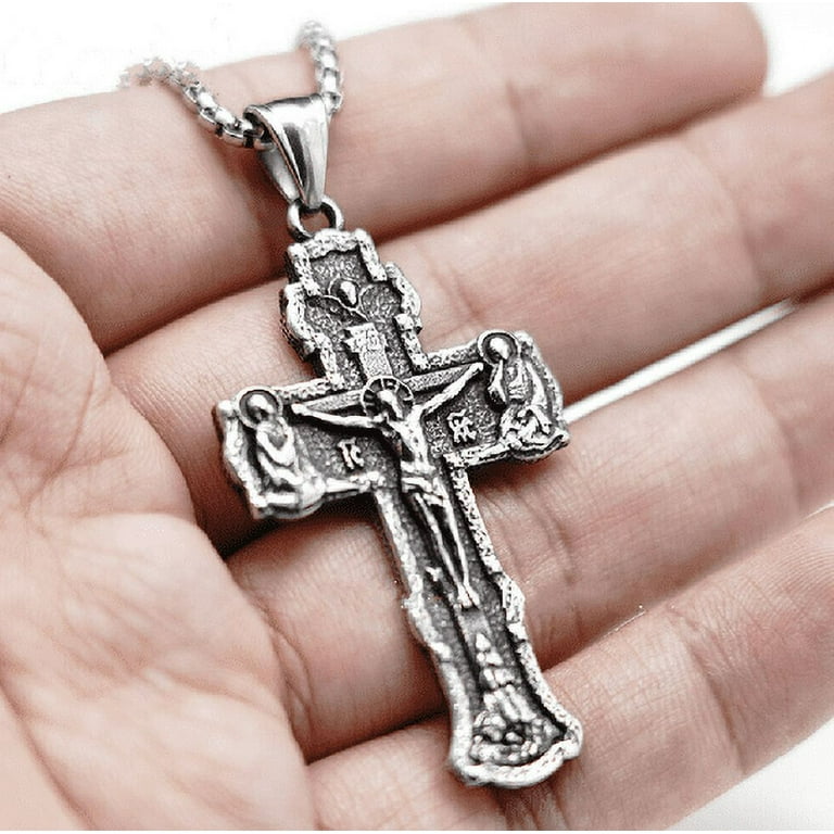 Stainless steel sales men's crucifix necklace