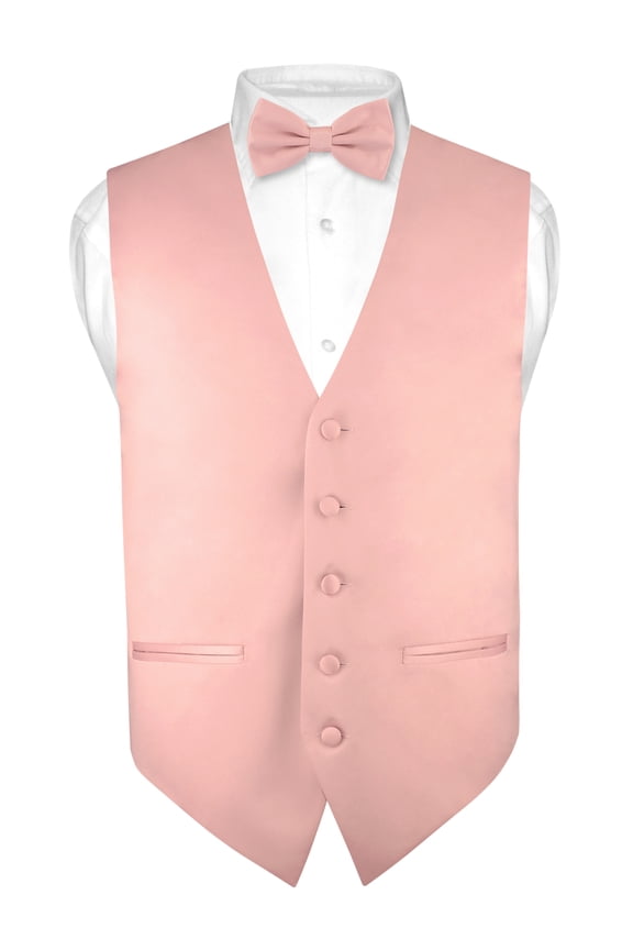 Mens SLIM FIT Dress Vest BowTie Solid Dusty Pink Color Bow Tie Hanky Set sz S