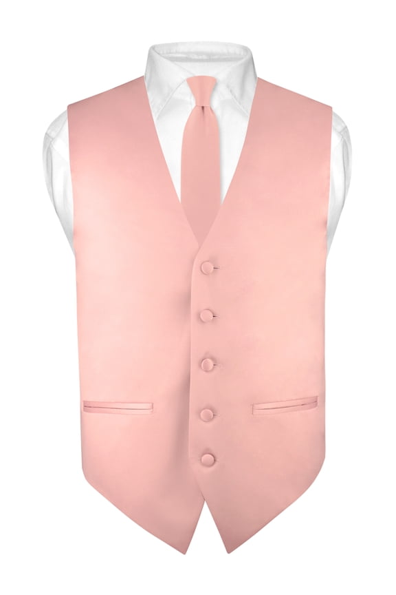 Mens SLIM FIT Dress Vest Skinny NeckTie Dusty Pink 2.5" Neck Tie Hanky Set 3XL