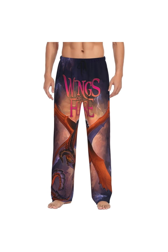 Mens Wings Dragon Fire Pajama Pants Soft Lightweight Pajama Pants Cartoon Pajama Bottoms