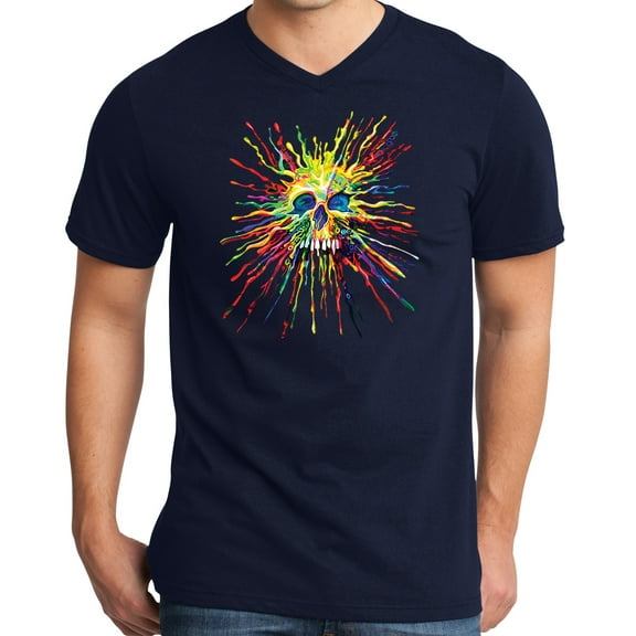 Mens SPLATTER SKULL Modern Slim Fit T-shirt, 2XL New Navy