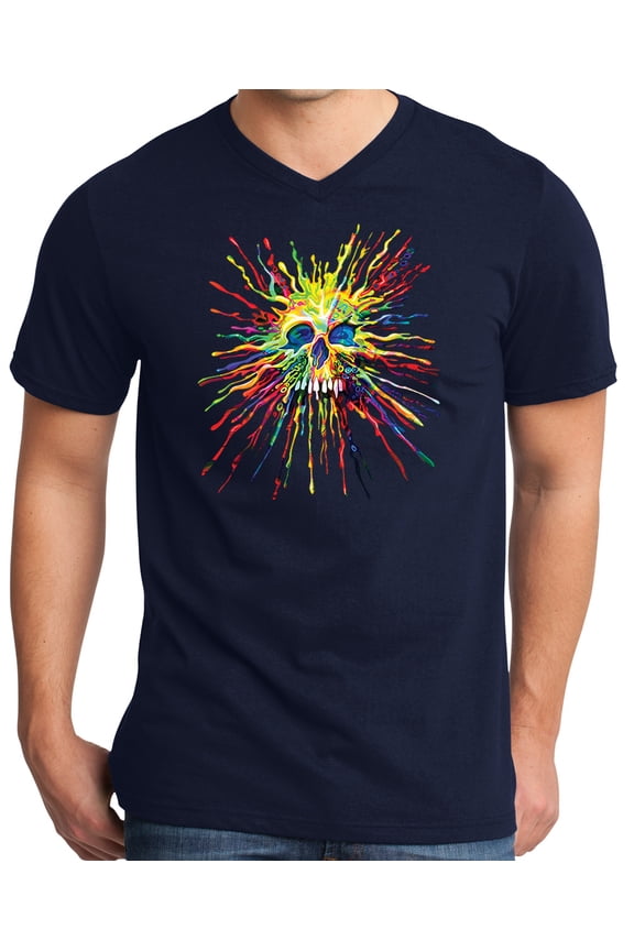 Mens SPLATTER SKULL Modern Slim Fit T-shirt, 4XL New Navy