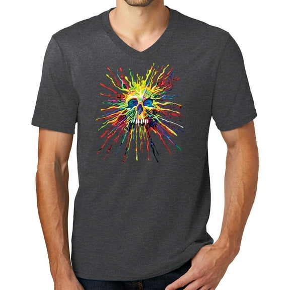Mens SPLATTER SKULL Modern Slim Fit T-shirt, Extra-Small Heathered Charcoal