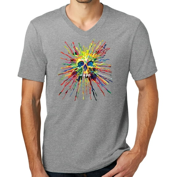 Mens SPLATTER SKULL Modern Slim Fit T-shirt, Extra-Small Light Heather Grey