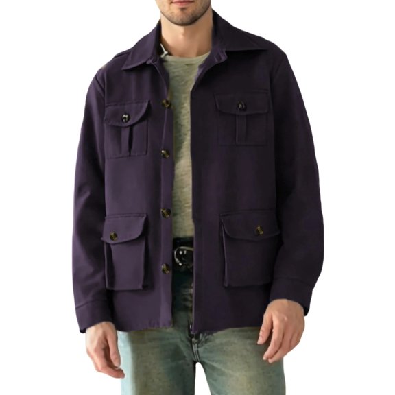 Mens Safari Jacket Lapel Button Up Cargo Sport Coats with Multi Pocket Outdoor Hiking Clothes Fall Outerwear (M, Purple)