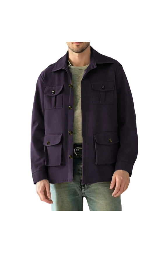 Mens Safari Jacket Lapel Button Up Cargo Sport Coats with Multi Pocket Outdoor Hiking Clothes Fall Outerwear (S, Purple)