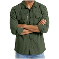 Mens Safari Shirts Long Sleeve UV Protection Hiking Fishing Shirt Lightweight Button Up Quick Dry Cooling Camping Work Shirts