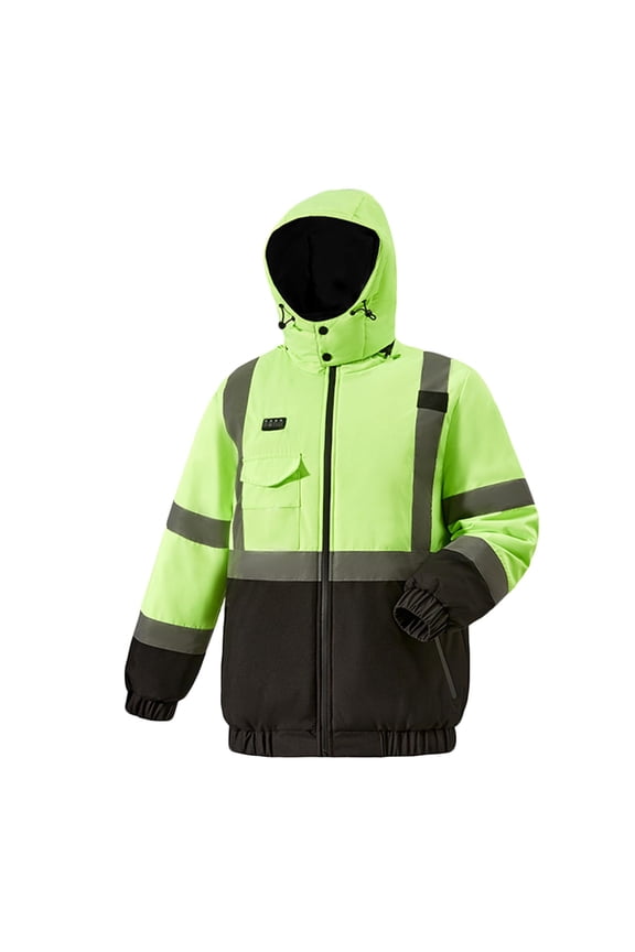Mens Safety Heated Jacket Waterproof Reflective High Visibility Construction Cold Weather Coat with Pockets