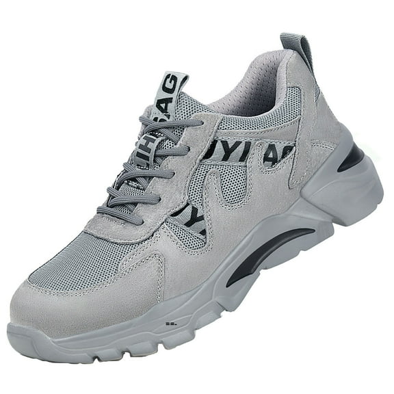 Mens Safety Trainers Comfortable Steel Toe Cap Trainers Breathable Fashion Sneakers EU 36-46 Gray