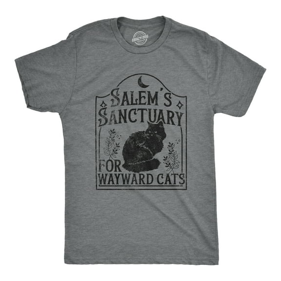 Mens Salems Sanctuary for Wayward Cats T Shirt Funny Spooky Halloween Kitten Lovers Tee for Guys Graphic Tees