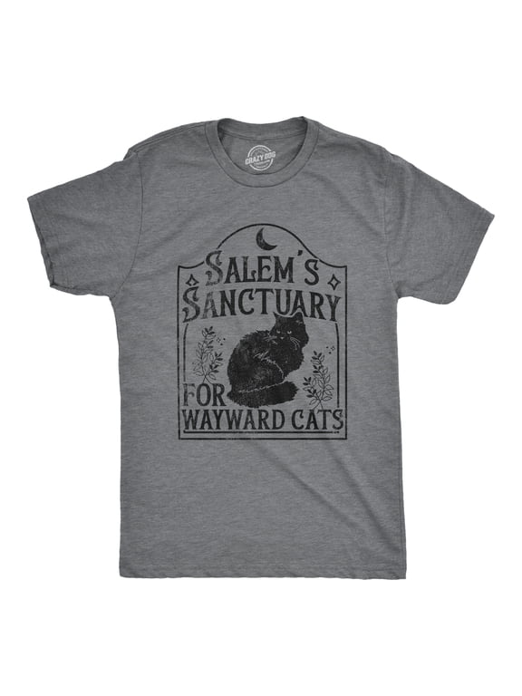 Mens Salems Sanctuary for Wayward Cats T Shirt Funny Spooky Halloween Kitten Lovers Tee for Guys Graphic Tees