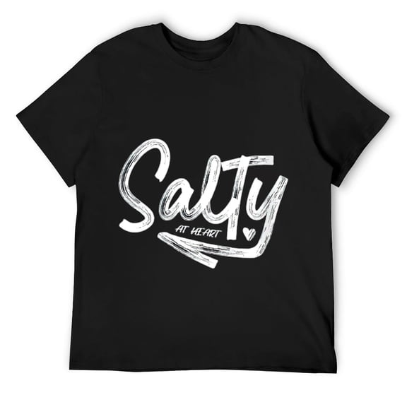 Mens Salty at Heart Ocean Child Soul Wave Sea Love Home Fun Round Neck T-Shirt Black