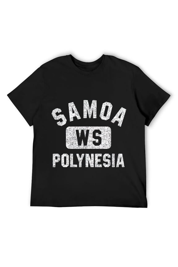 Mens Samoa WS Polynesia Gym Style Distressed White Print T-Shirt Black