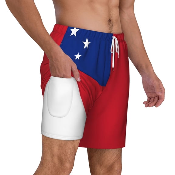Mens Samoan Flag 2 in 1 Quick Dry Swim Trunks with Compression Liner Beach Shorts