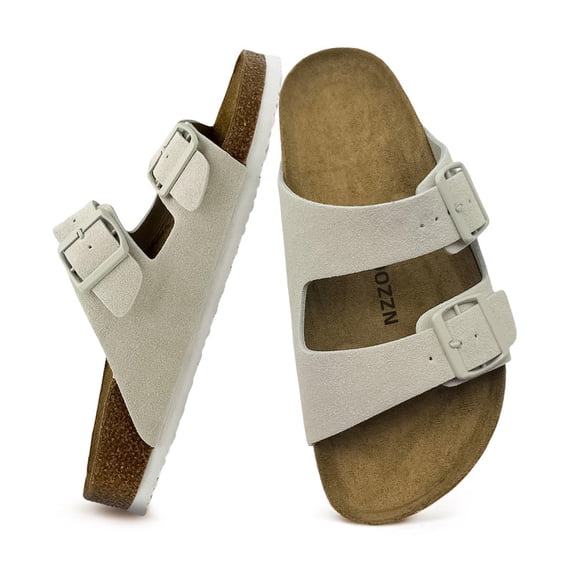 Mens Sandals, Arch Support Slides with Adjustable Buckle Straps Memory Foam Insole & Cork Footbed Slides for Men Footwear - Non-Slip Summer Sandals for Men & Lightweight Mens Slides