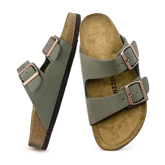 Mens Sandals, Arch Support Slides with Adjustable Buckle Straps Memory Foam Insole & Cork Footbed Slides for Men Footwear - Non-Slip Summer Sandals for Men & Lightweight Mens Slides