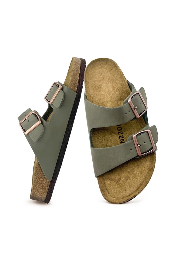 Mens Sandals, Arch Support Slides with Adjustable Buckle Straps Memory Foam Insole & Cork Footbed Slides for Men Footwear - Non-Slip Summer Sandals for Men & Lightweight Mens Slides