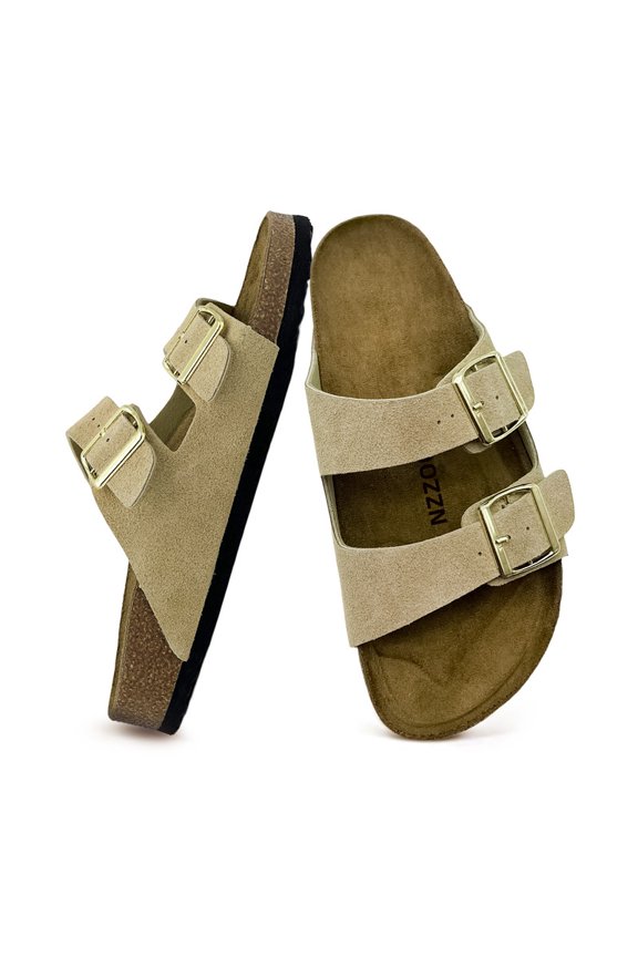 Mens Sandals, Arch Support Slides with Adjustable Buckle Straps Memory Foam Insole & Cork Footbed Slides for Men Footwear - Non-Slip Summer Sandals for Men & Lightweight Mens Slides