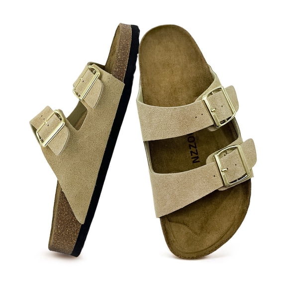 Mens Sandals, Arch Support Slides with Adjustable Buckle Straps Memory Foam Insole & Cork Footbed Slides for Men Footwear - Non-Slip Summer Sandals for Men & Lightweight Mens Slides