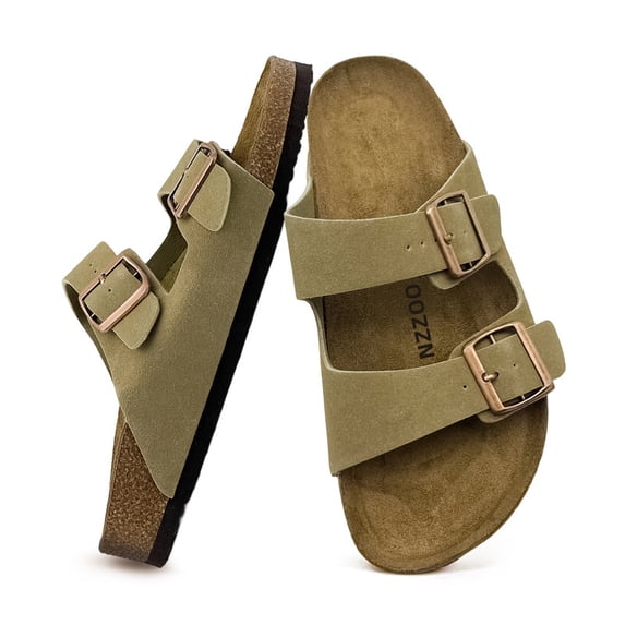 Mens Sandals, Arch Support Slides with Adjustable Buckle Straps Memory Foam Insole & Cork Footbed Slides for Men Footwear - Non-Slip Summer Sandals for Men & Lightweight Mens Slides