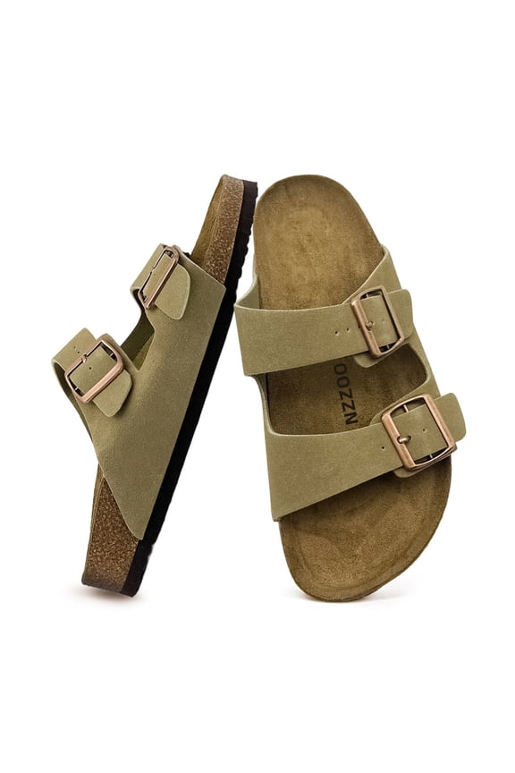 Mens Sandals, Arch Support Slides with Adjustable Buckle Straps Memory Foam Insole & Cork Footbed Slides for Men Footwear - Non-Slip Summer Sandals for Men & Lightweight Mens Slides