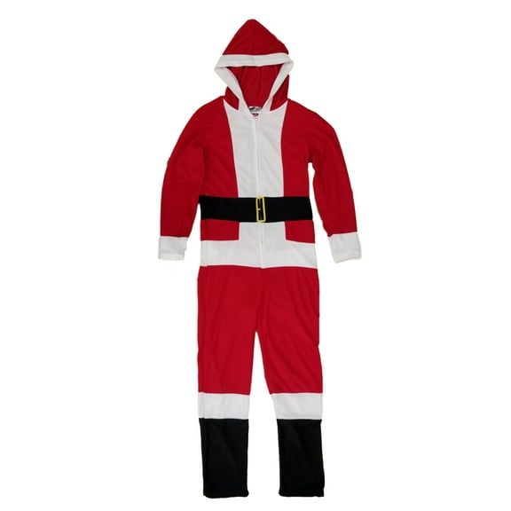 Mens Santa Claus Hooded Fleece Union Suit Christmas Holiday Pajamas Medium