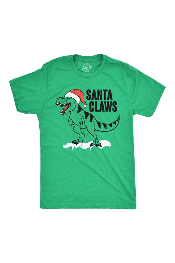 Mens Santa Claws T Shirt Funny Xmas Dino T Rex Joke Tee for Guys Graphic Tees