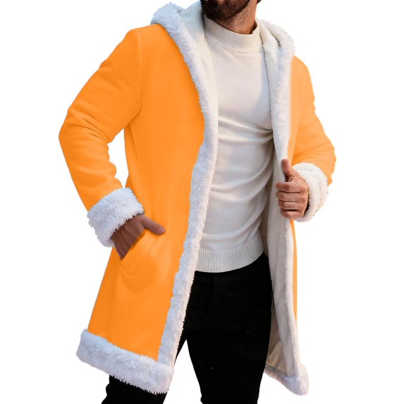 Mens Santa Coat Casual Christmas Cardigan Unisex Open Front Hooded No Zip Cozy Winter Printed Edge Warm Comfort Outerwear