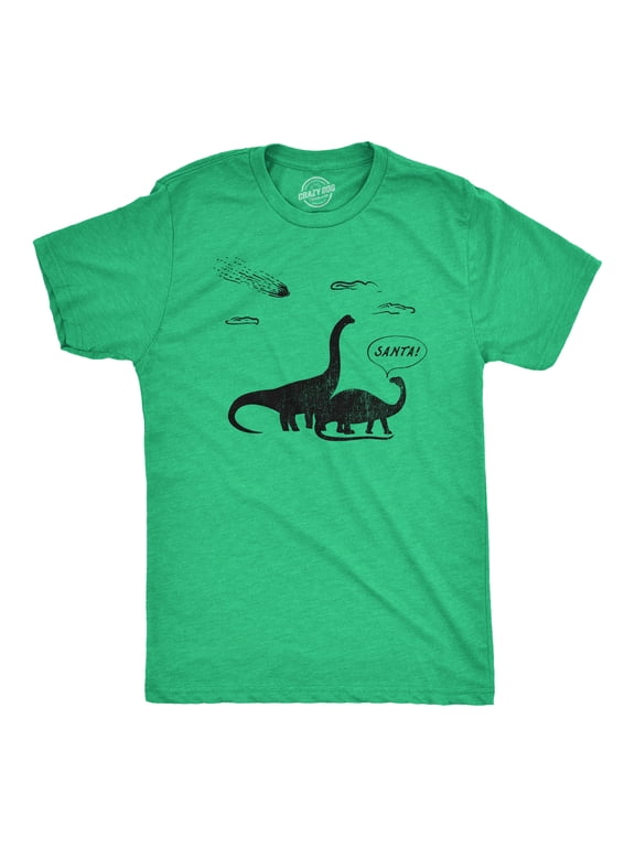 Mens Santa Dinosaurs T Shirt Funny Christmas Dino Meteor Extinction Joke Tee for Guys Graphic Tees