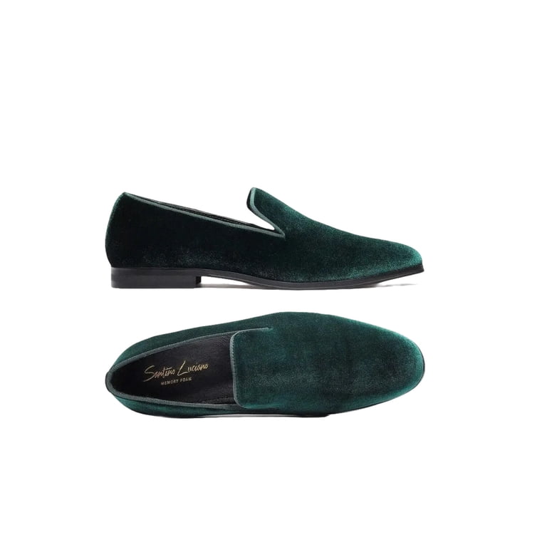men's emerald green dress shoes Mens Hunter Green Baroque Embossed Velvet Dress Loafers Shoes After Mi main image 1