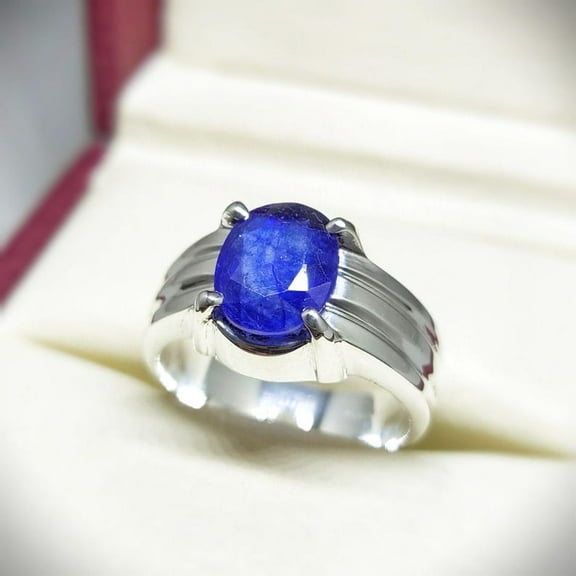 Mens Sapphire Ring, Blue Sapphire Natural Sapphire Gemstone 925 Sterling Silver Ring, Neelam Ring