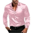 thumbnail image 1 of Mens Satin Long Sleeve Shirts Party Dancing Turndown Collar Shirt Vintage Solid Color Casual Blouse Tops, 1 of 7