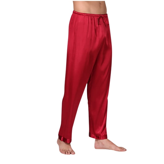 Mens Satin Pajama Pants Straight Leg Drawstring Elastic Waisted Sleep Pant Comfy Lounge Bottoms Sleepwear