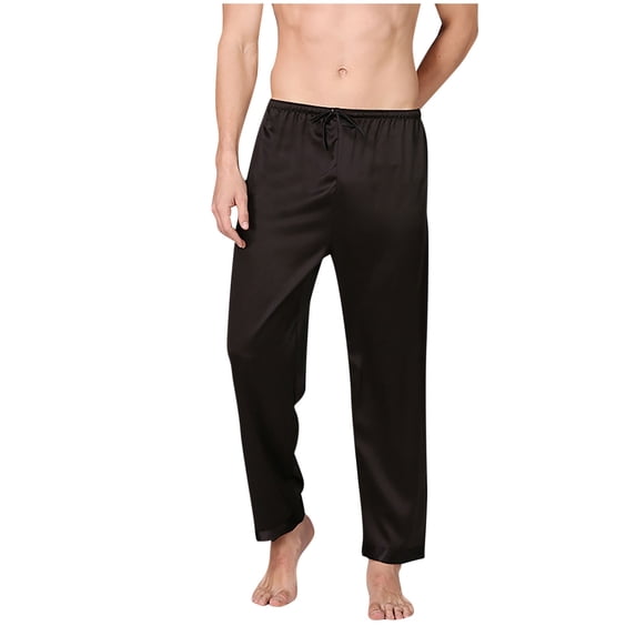Mens Satin Pajama Pants Straight Leg Drawstring Elastic Waisted Sleep Pant Comfy Lounge Bottoms Sleepwear