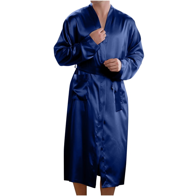 navy satin dressing gown Women's Long Robe Bailey Silk Satin Navy
