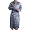 thumbnail image 1 of Mens Satin Robe Lightweight Silk Kimono Bathrobe Long Sleeve Open Front Spa Knee Length Loungewear with Pockets, 1 of 4