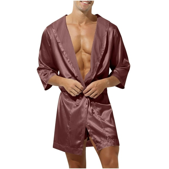 Mens Satin Robe Silky Bathrobe with Shorts Lightweight Sleepwear Luxurious Pyjama Set Hooded Nightgown Silky Satin Robe Sleepwear Bathrobe Silk Nightshirt with Shorts