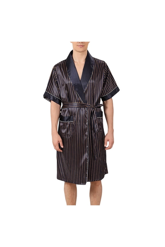 Mens Satin Robes Lightweight Silk Long Sleeve Bathrobe Spa Short Kimonos Sleepwear Loungewear Silk Pajama Skirt S-39 Gold XXL