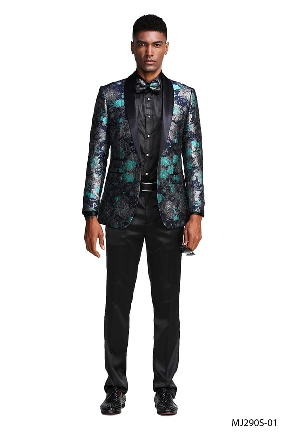 Mens Satin Shawl Lapel Blazer Only Floral Pattern