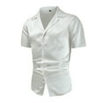 thumbnail image 1 of Mens Satin Shiny Cuban Shirts Short Sleeve Button Down Muscle Fit Skinny Dress Shirt Camisas Silk Satinada para Hombres White XL, 1 of 8