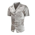 thumbnail image 1 of Mens Satin Shirts Short Sleeve Button-Down Collared Tshirts Shirt Trendy Solid Color Shiny Nightclub Party Dance Tees Tops Summer, 1 of 7