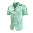thumbnail image 1 of Mens Satin Shirts Short Sleeve Button-Down Collared Tshirts Shirt Trendy Solid Color Shiny Nightclub Party Dance Tees Tops Summer, 1 of 7