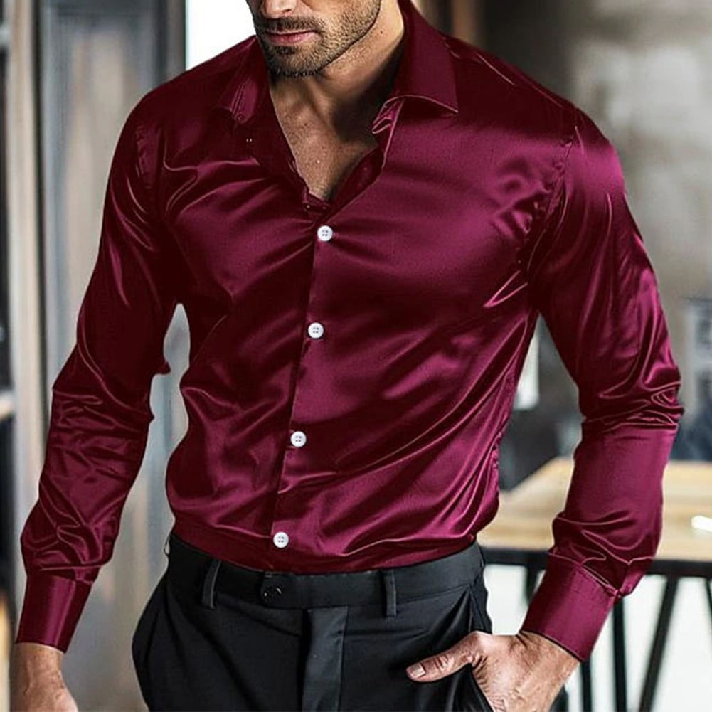 men's burgundy dress shirt for wedding Athletic Fit Dress Shirt in Burgundy L main image 0